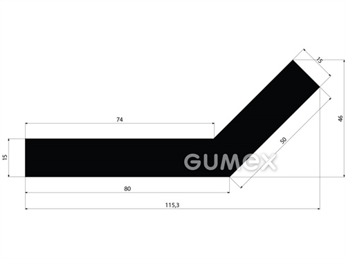 Pryžový profil pro vodní díla tvaru "L", 46x115,3mm, 65°ShA, SBR, -40°C/+70°C, černý